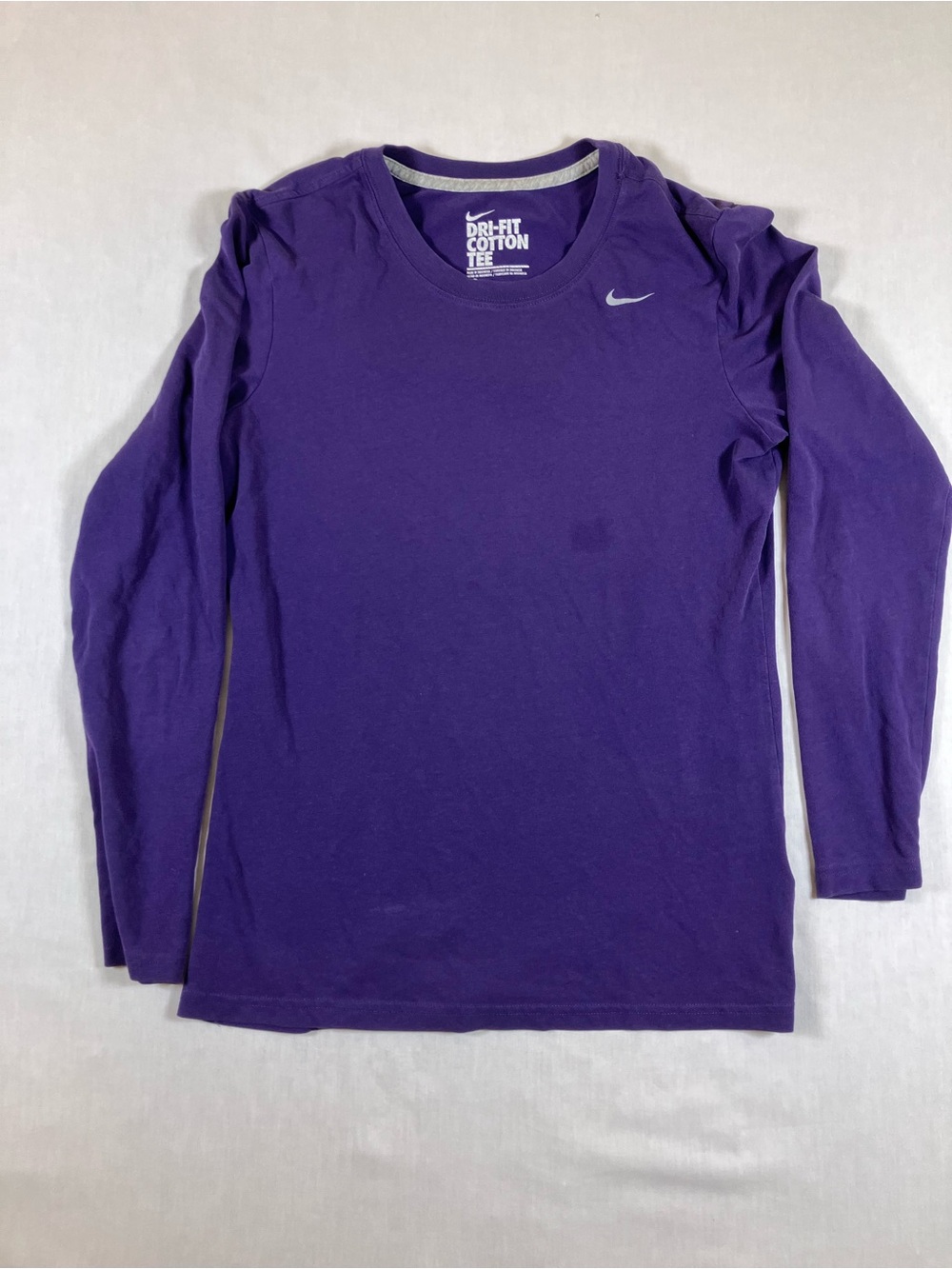 Nike Youth Long Sleeve Crew Tee - Purple with Silver Swoosh